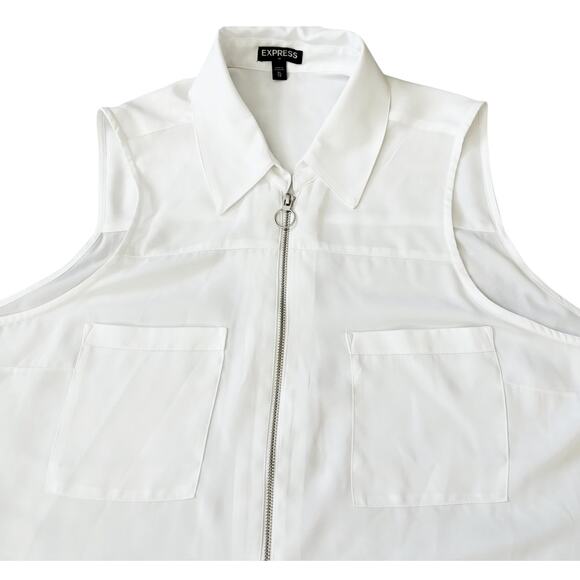 Express White Sleeveless 1/2 Zip Collared Blouse Womens Size XL - Picture 2 of 7